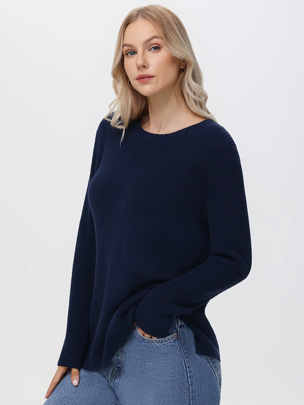 Emma: Crewneck Shaker Stitch Cotton Sweater
