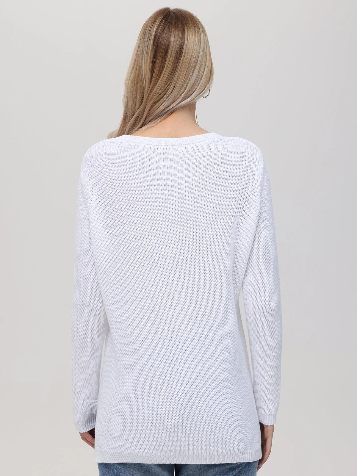 Emma: Crewneck Shaker Stitch Cotton Sweater