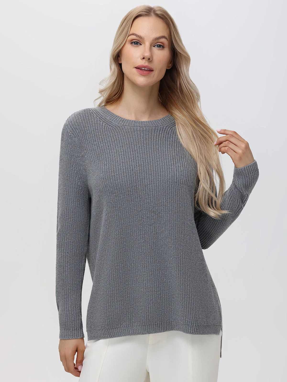 Emma: Crewneck Shaker Stitch Cotton Sweater