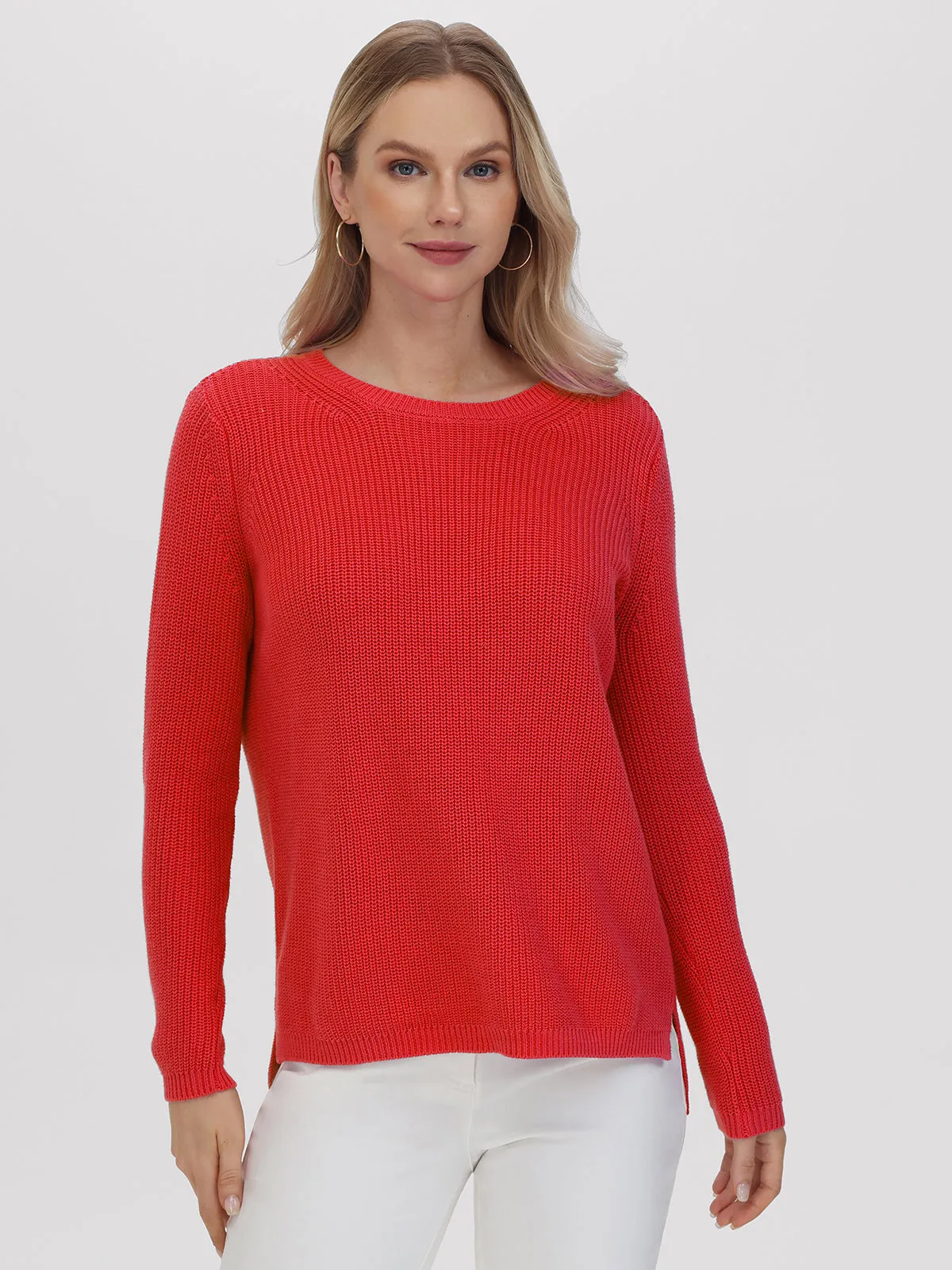 Emma: Crewneck Shaker Stitch Cotton Sweater