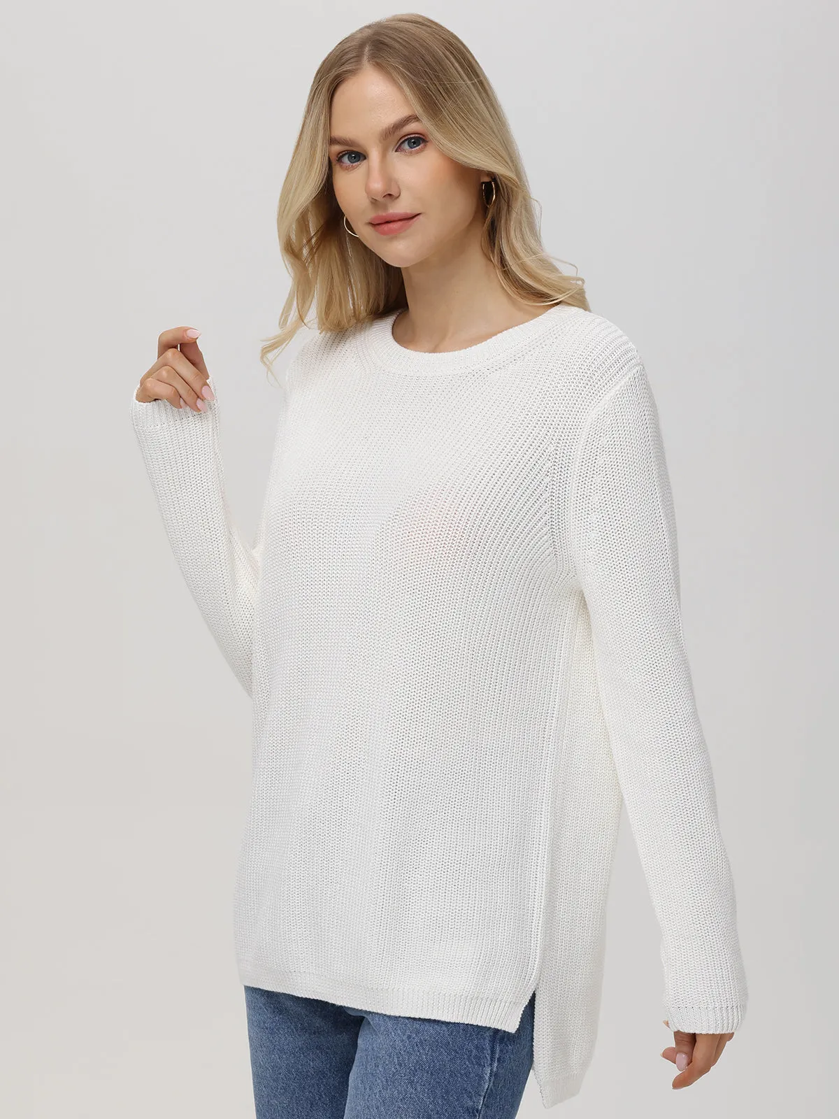 Emma: Crewneck Shaker Stitch Cotton Sweater