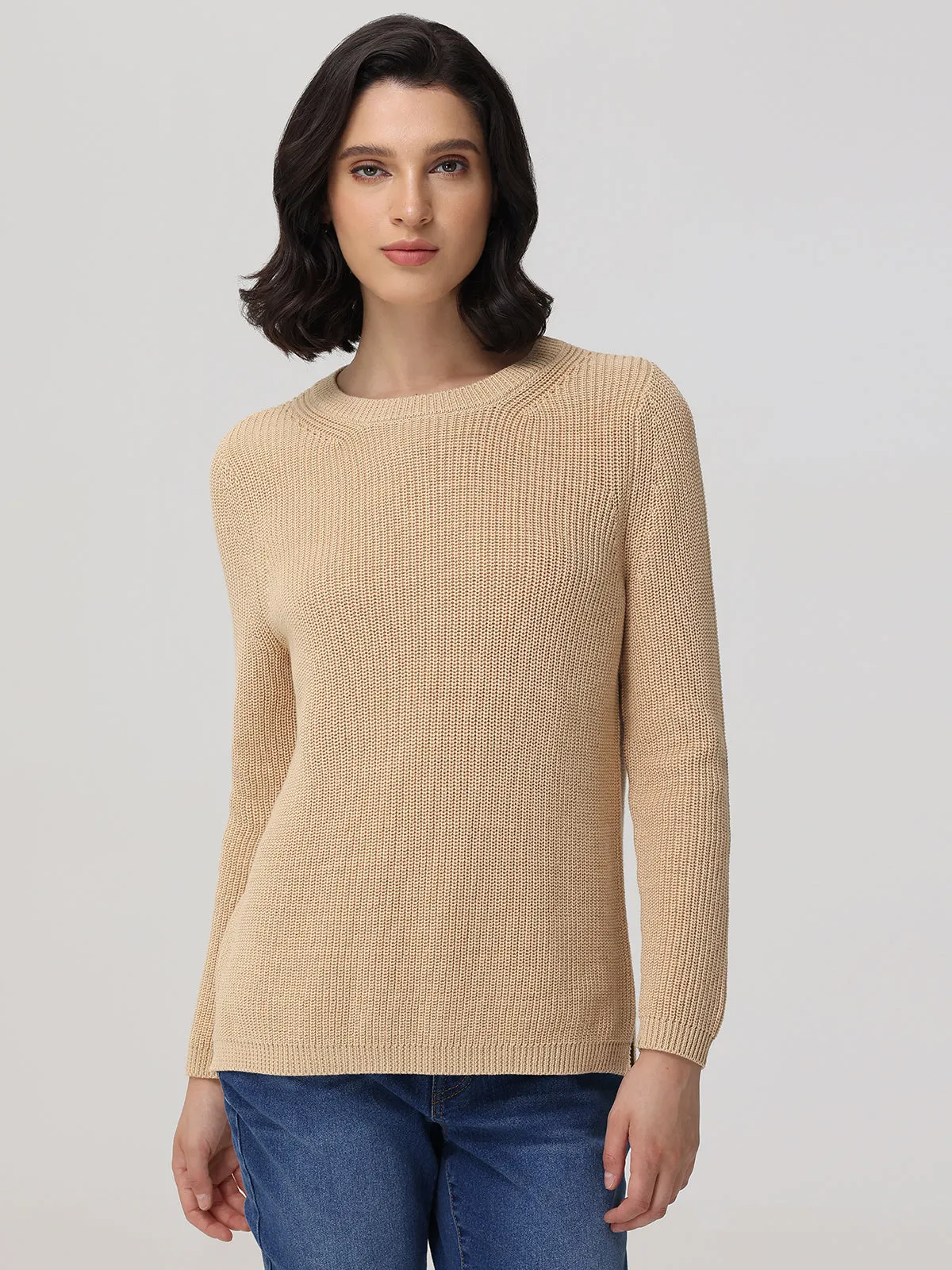 Emma: Crewneck Shaker Stitch Cotton Sweater