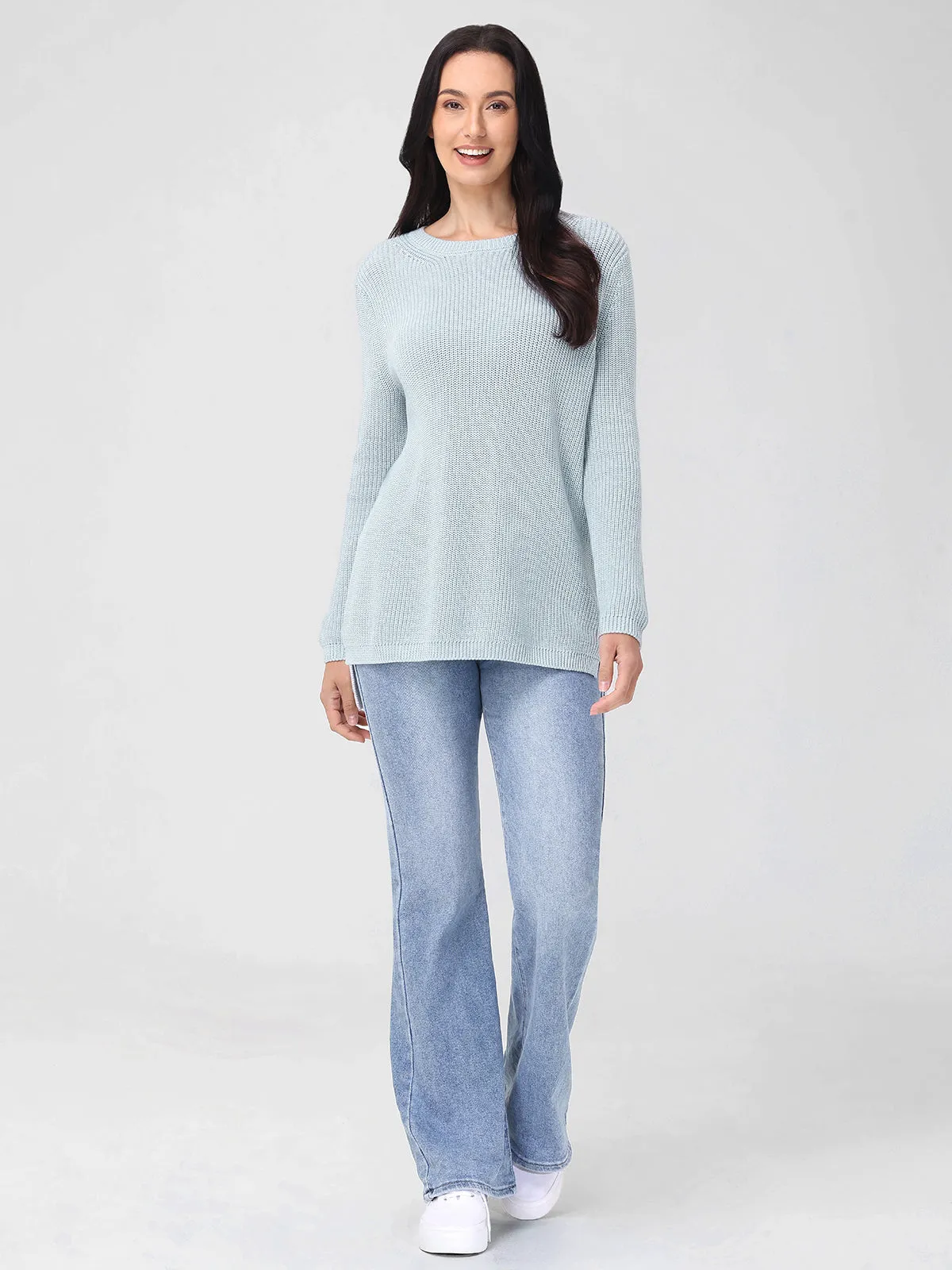 Emma: Crewneck Shaker Stitch Cotton Sweater