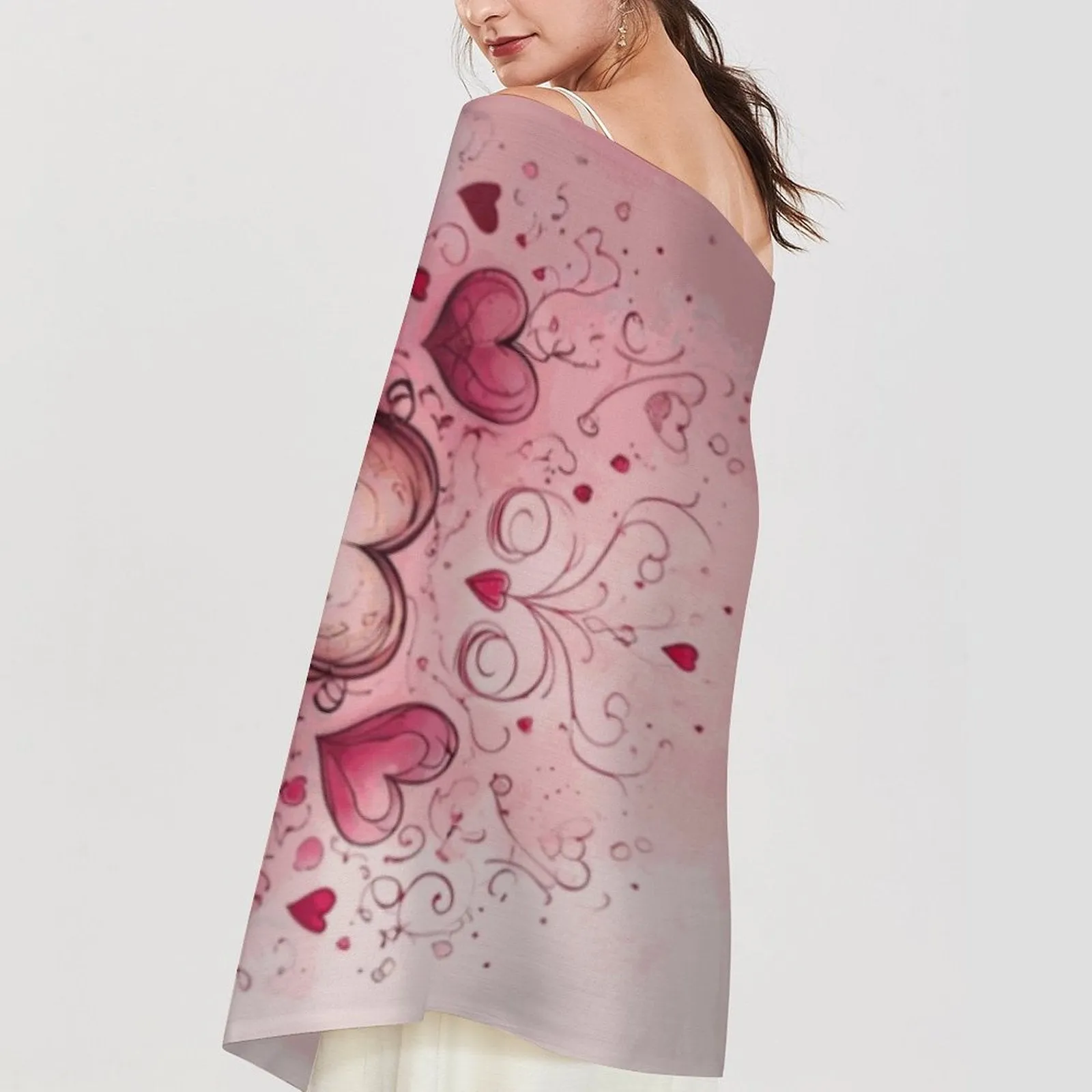 Enchanting Hearts Soft Tassel Scarf - Whimsical Heart Print Scarf Anniversary Love