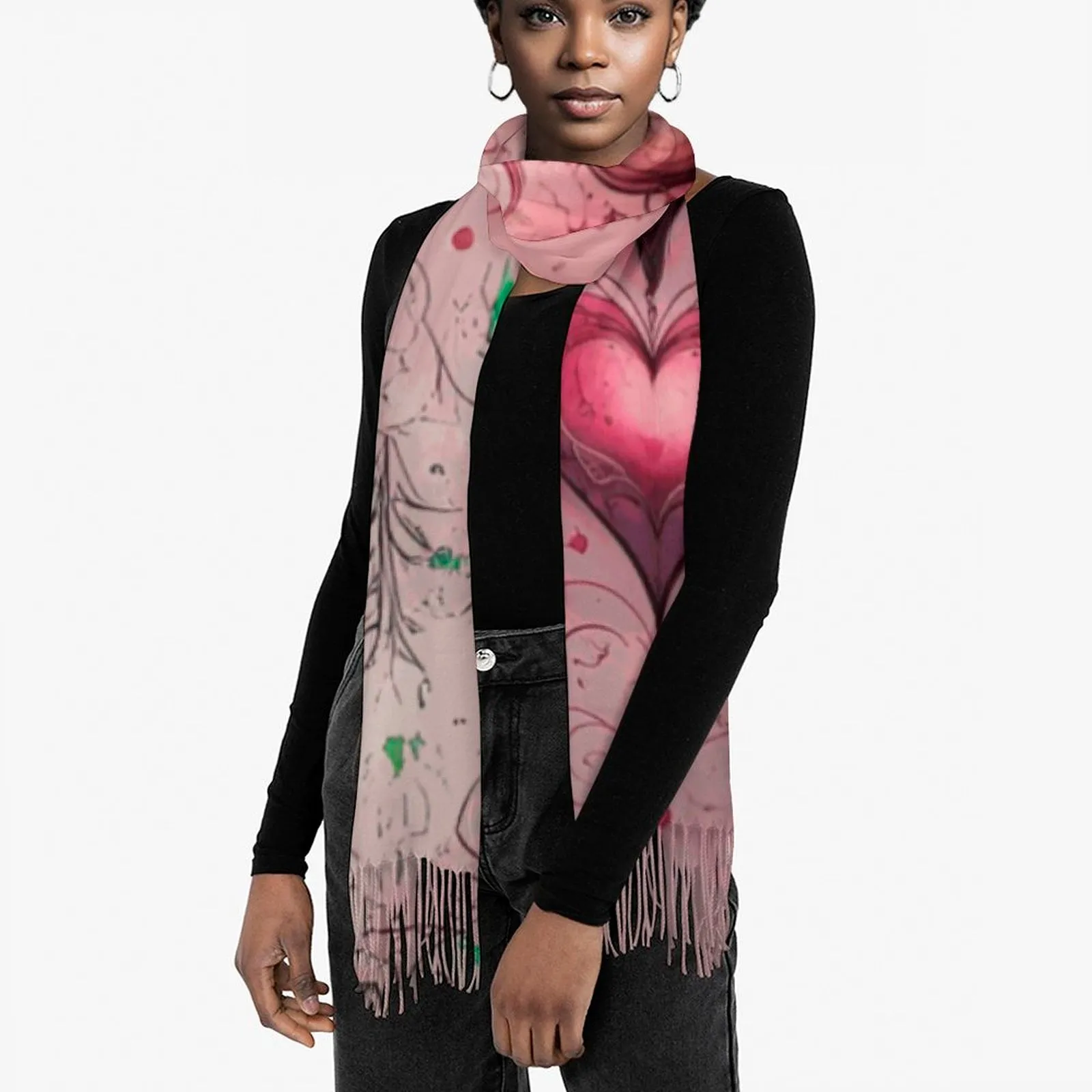 Enchanting Hearts Soft Tassel Scarf - Whimsical Heart Print Scarf Anniversary Love
