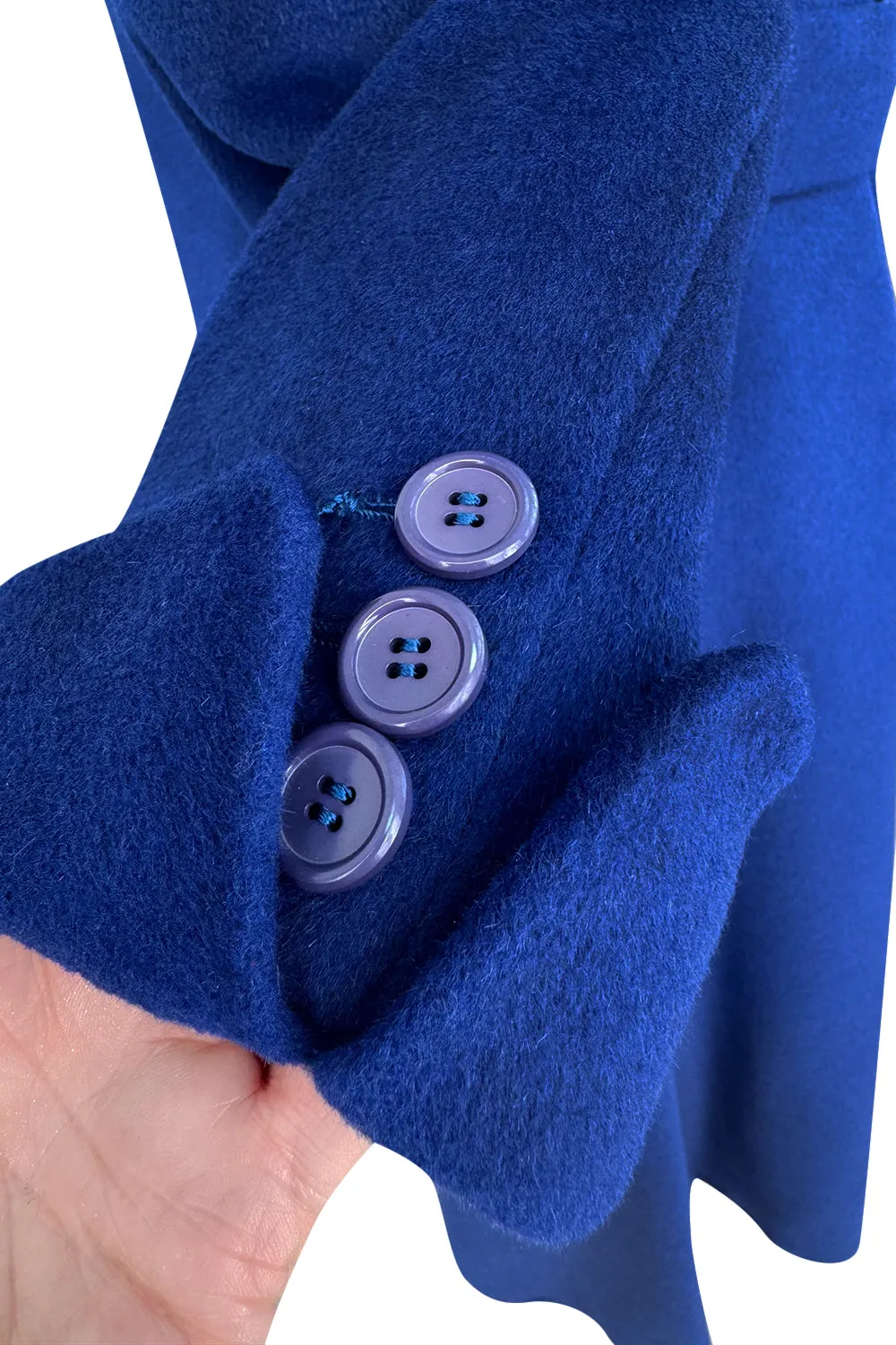 Extraordinary Fall 1952 Lanvin by Castillo Haute Couture Brilliant Blue Alpaca Coat w Button Front