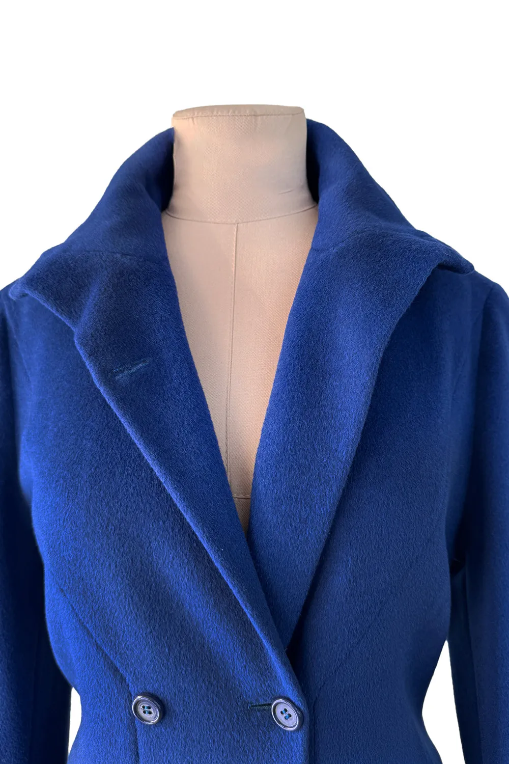 Extraordinary Fall 1952 Lanvin by Castillo Haute Couture Brilliant Blue Alpaca Coat w Button Front