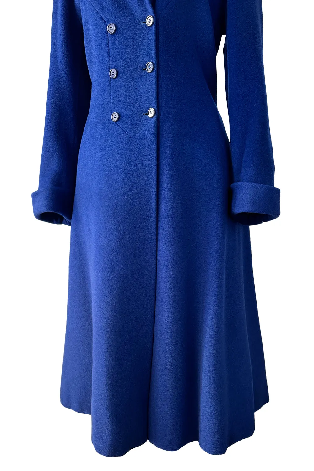 Extraordinary Fall 1952 Lanvin by Castillo Haute Couture Brilliant Blue Alpaca Coat w Button Front