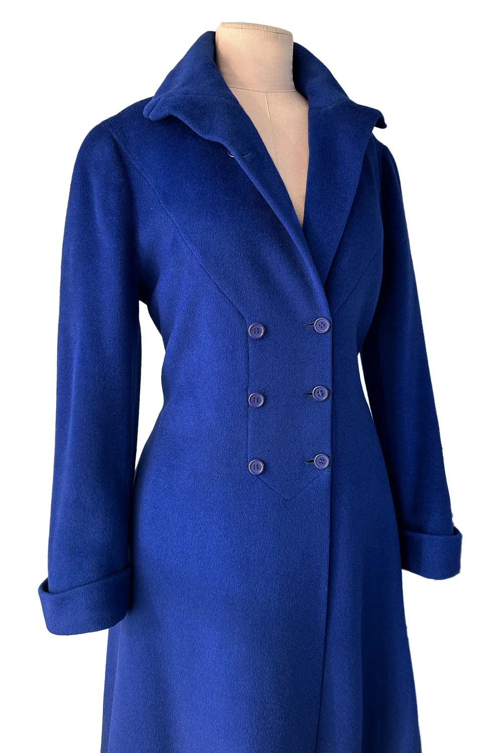 Extraordinary Fall 1952 Lanvin by Castillo Haute Couture Brilliant Blue Alpaca Coat w Button Front