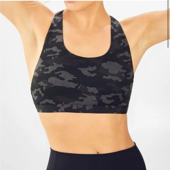 Fabletics  2 piece set EUC camo racerback sports bra &amp; leggings black gray large