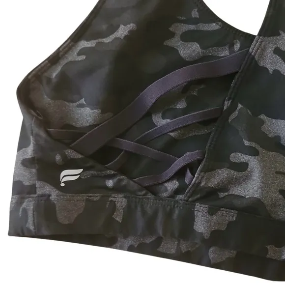 Fabletics  2 piece set EUC camo racerback sports bra &amp; leggings black gray large