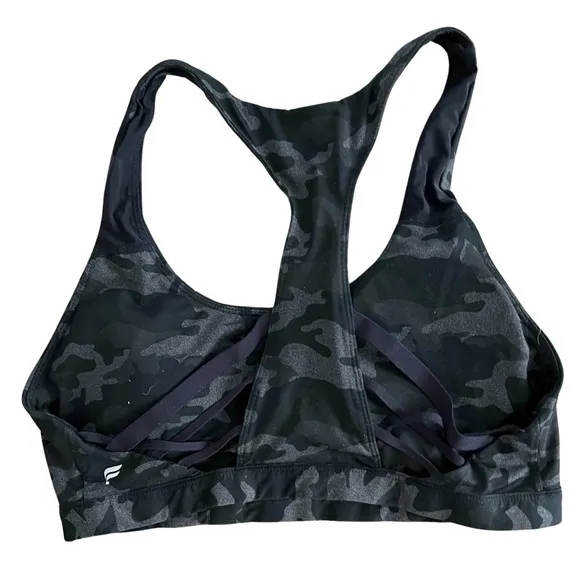 Fabletics  2 piece set EUC camo racerback sports bra &amp; leggings black gray large