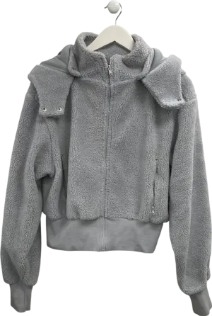Fashion Nova Grey Sherpa Bomber Jacket UK M