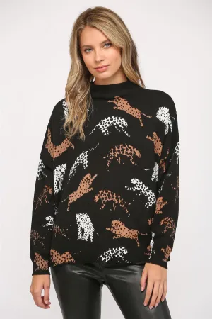 Fate Animal Print Mock Neck Sweater