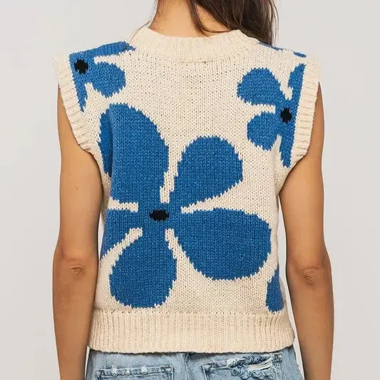 Floral Sweater Vest - Cream