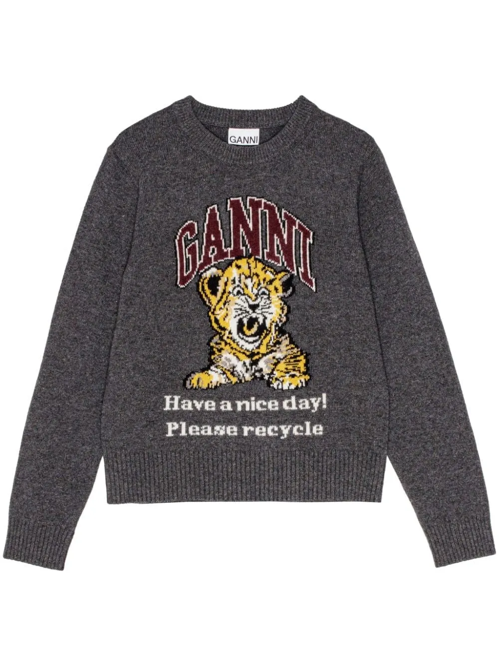 Ganni Graphic Wool Mix Tiger Crewneck Sweater