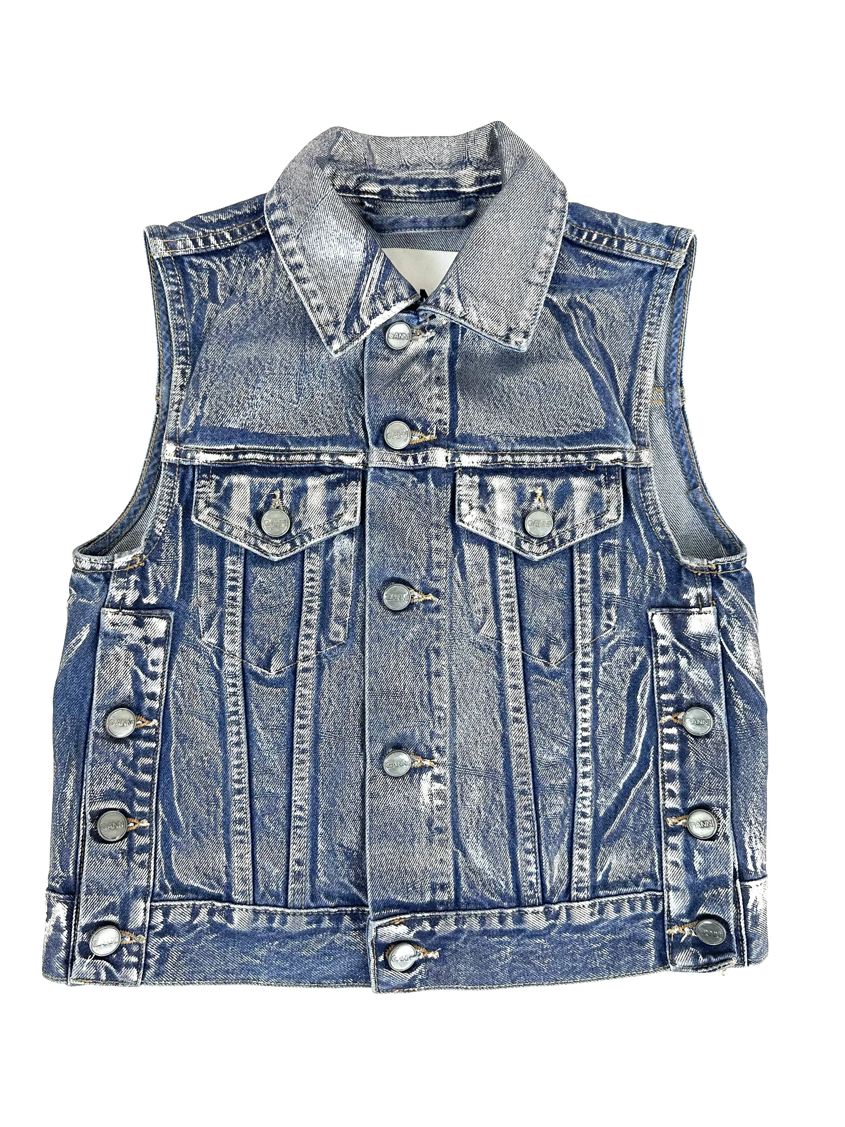 Ganni Metallic Denim Vest