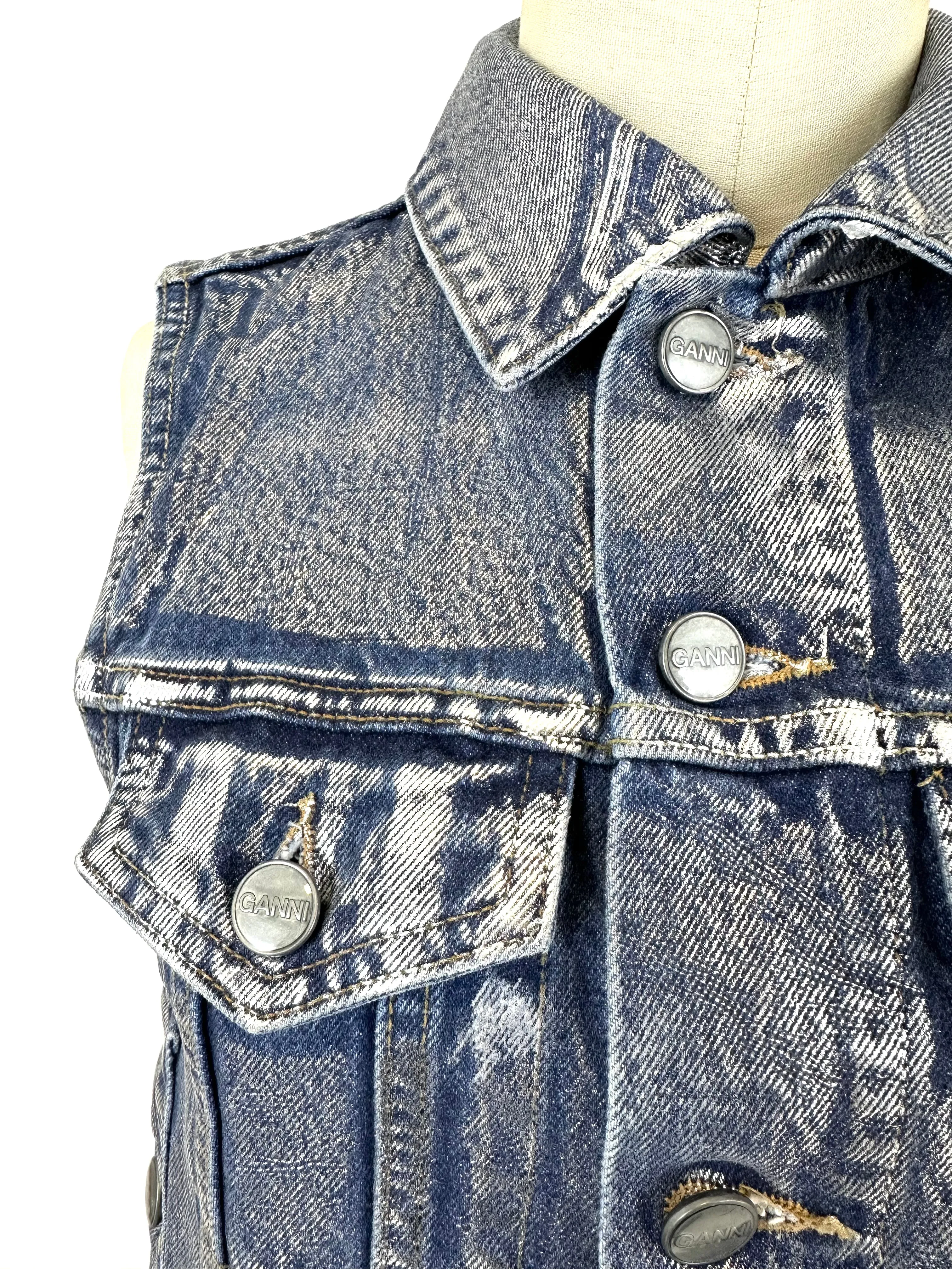 Ganni Metallic Denim Vest