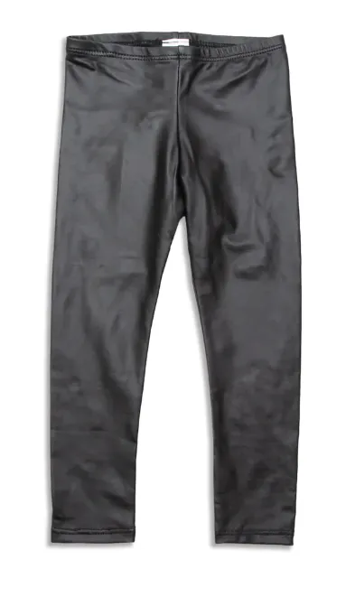 Girls Faux Leather Leggings - Black