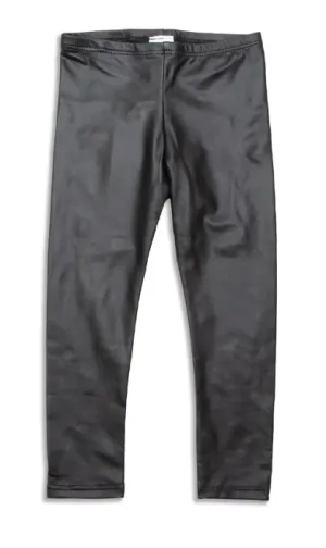 Girls Faux Leather Leggings - Black