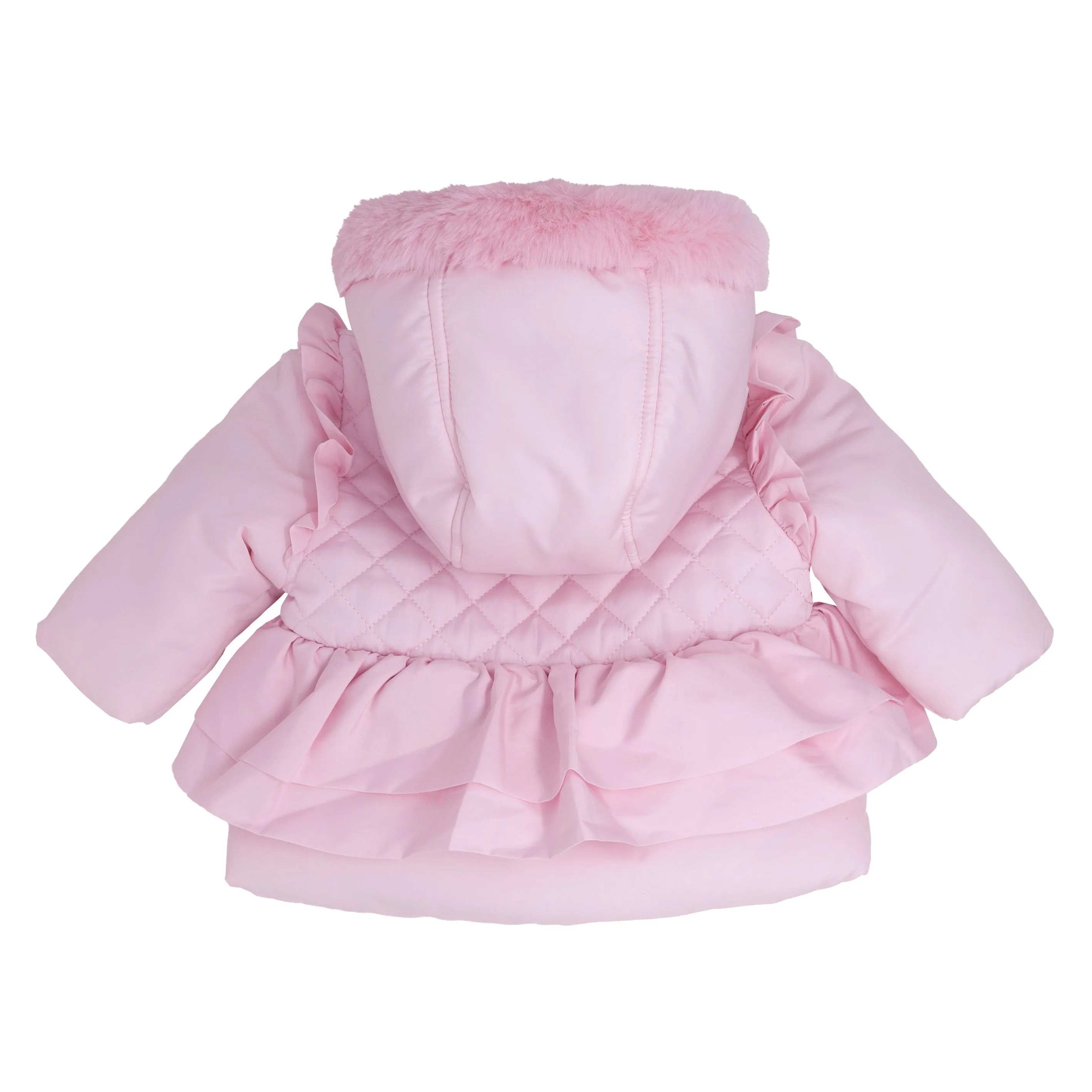 Girls quilted jacket with frill peplum and faux fur hood