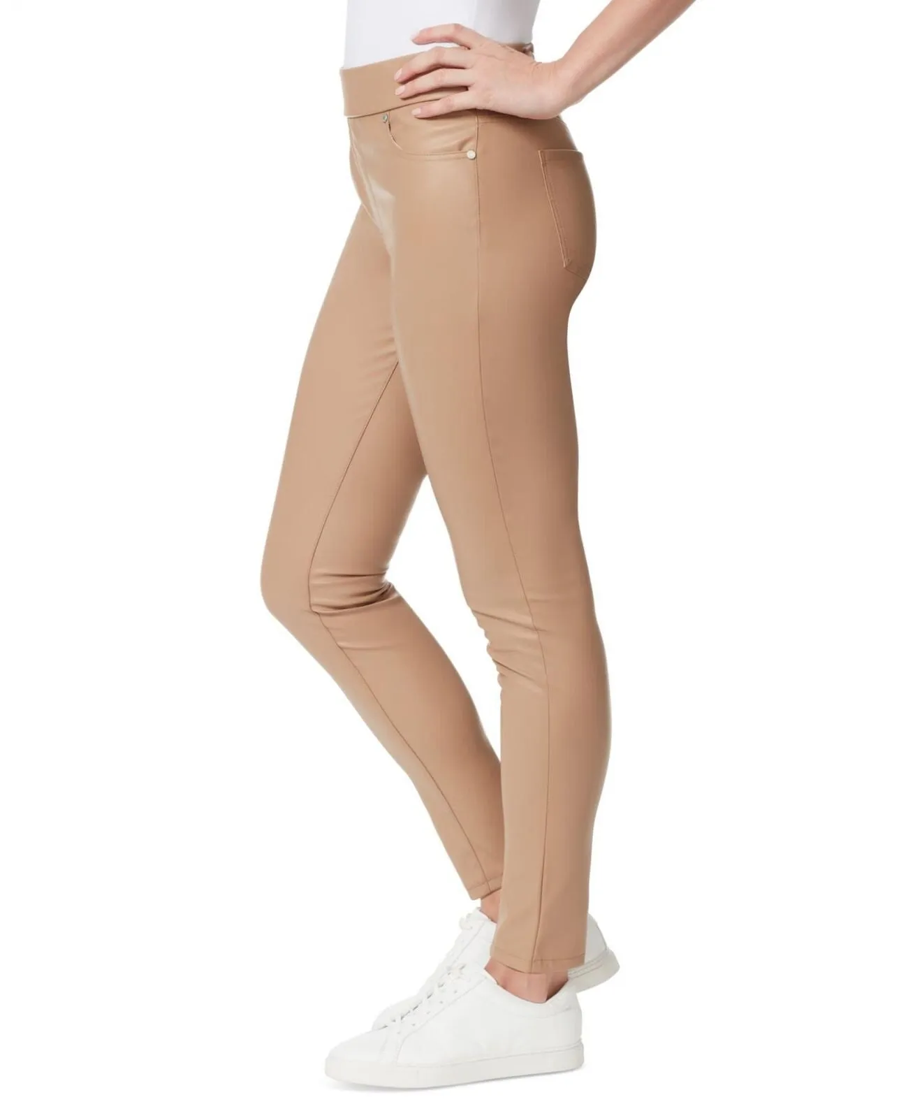 Gloria Vanderbilt  Avery Faux-Leather Pull-On Leggings 30183004 Beige Brown 14