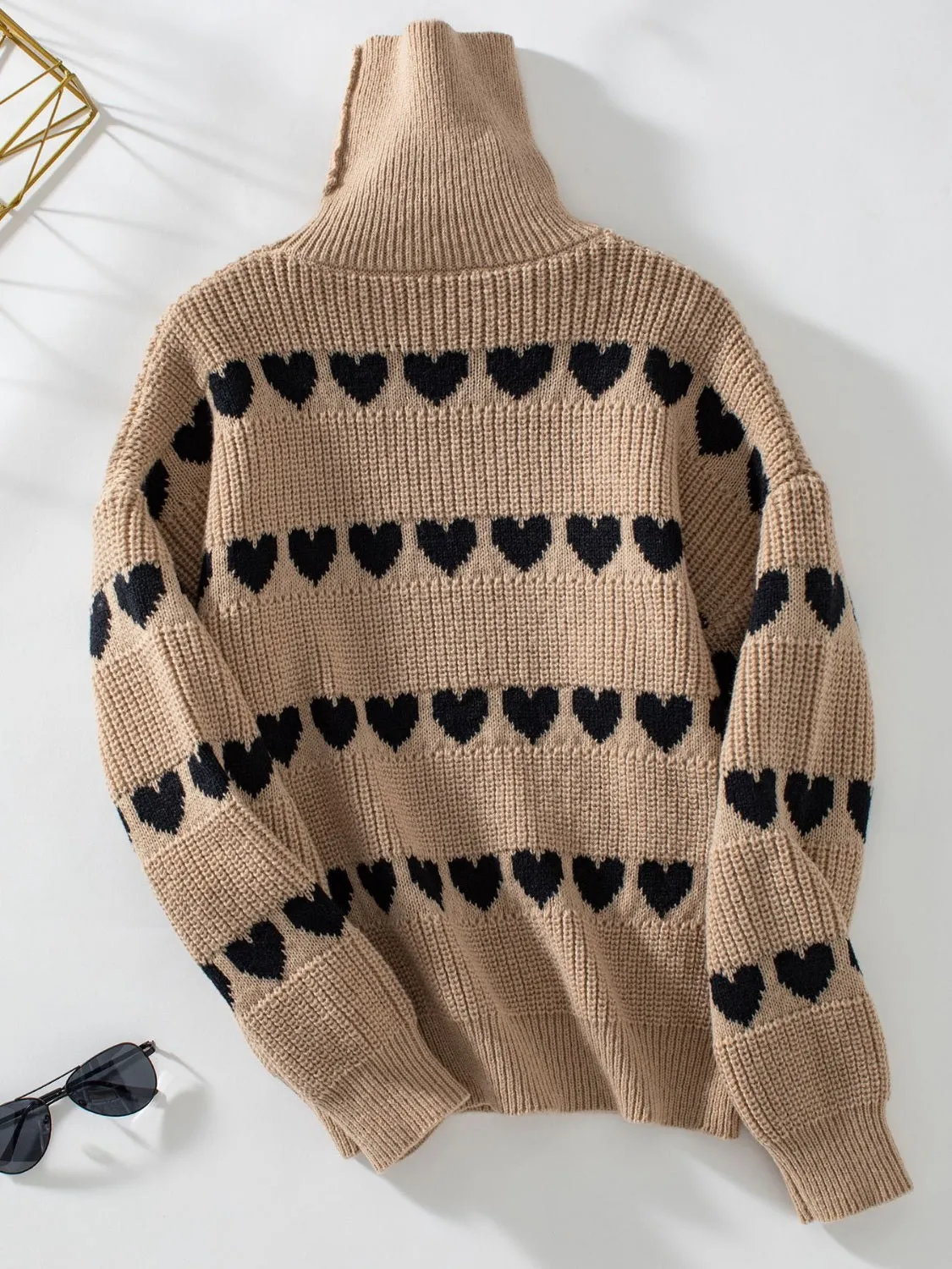 Grace Heart Turtleneck Dropped Shoulder Sweater | 3 Colors | Poundton