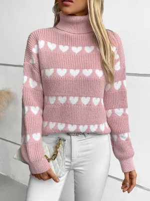 Grace Heart Turtleneck Dropped Shoulder Sweater | 3 Colors | Poundton