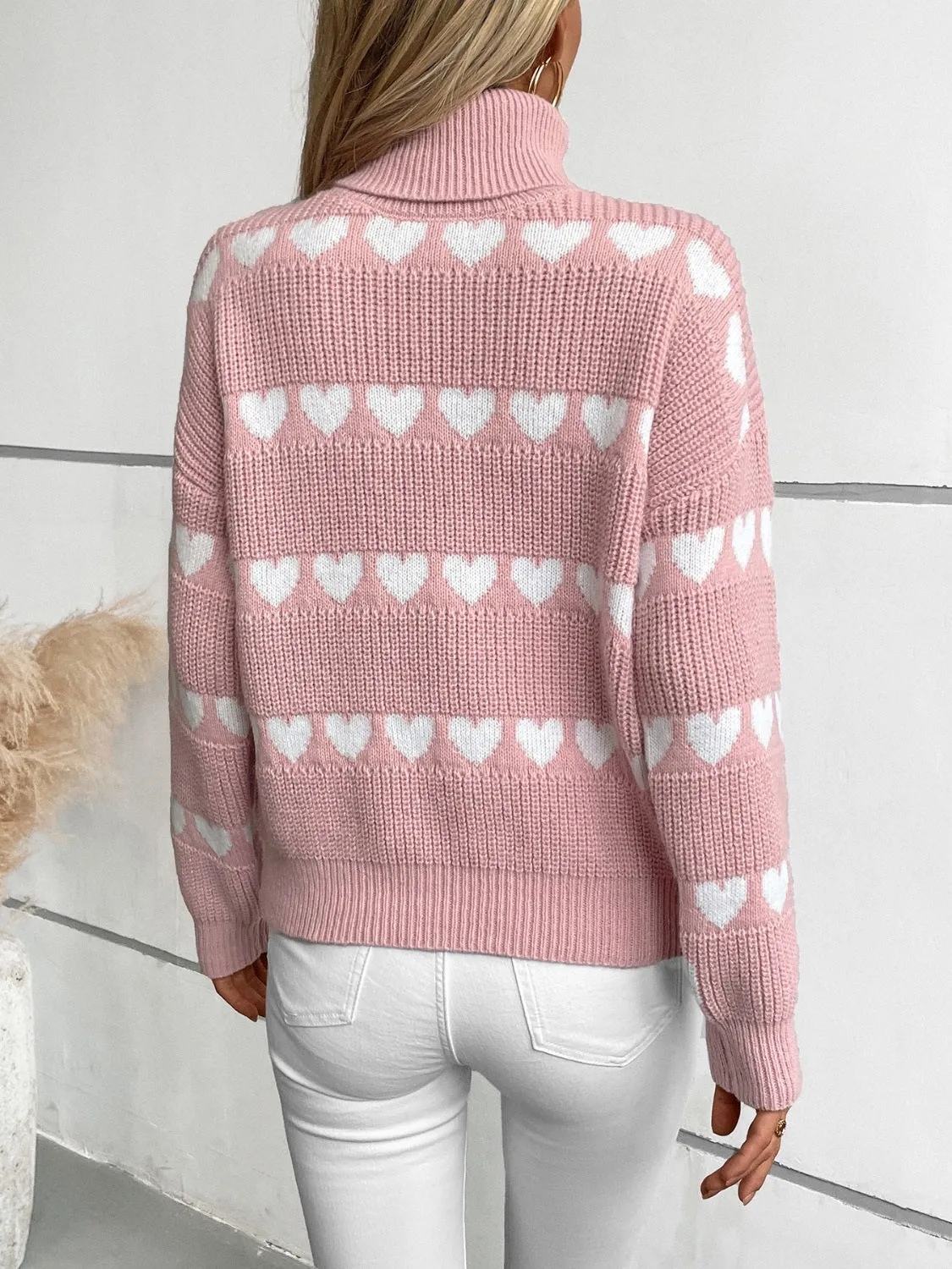 Grace Heart Turtleneck Dropped Shoulder Sweater | 3 Colors | Poundton