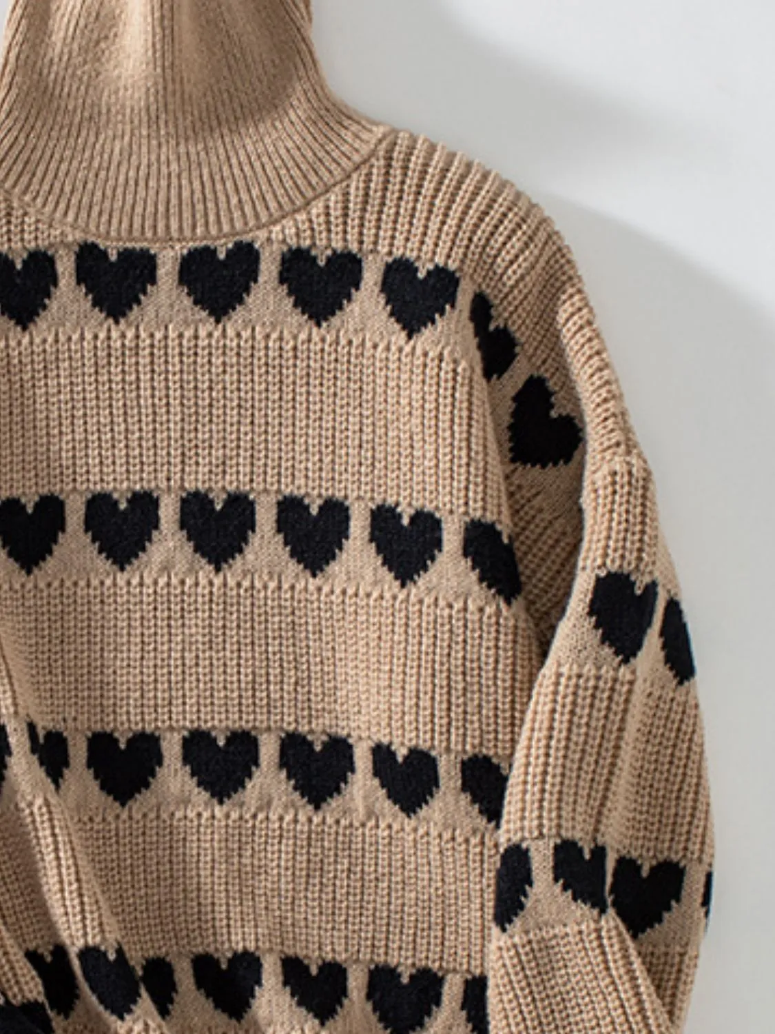 Grace Heart Turtleneck Dropped Shoulder Sweater | 3 Colors | Poundton