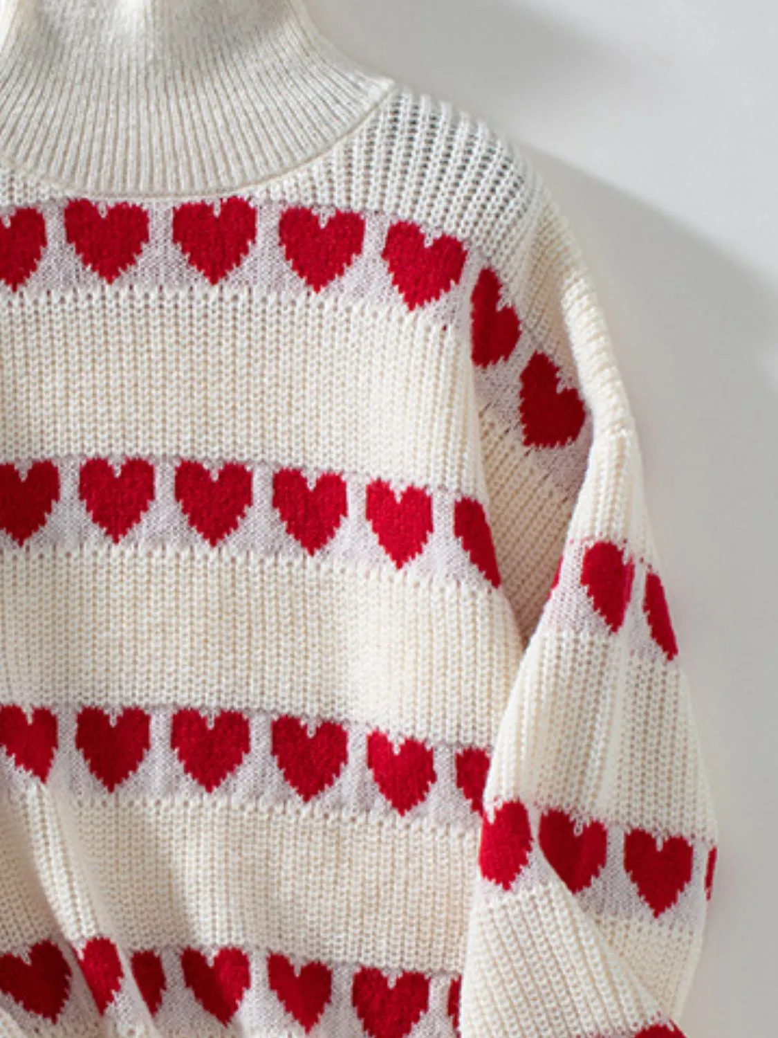 Grace Heart Turtleneck Dropped Shoulder Sweater | 3 Colors | Poundton