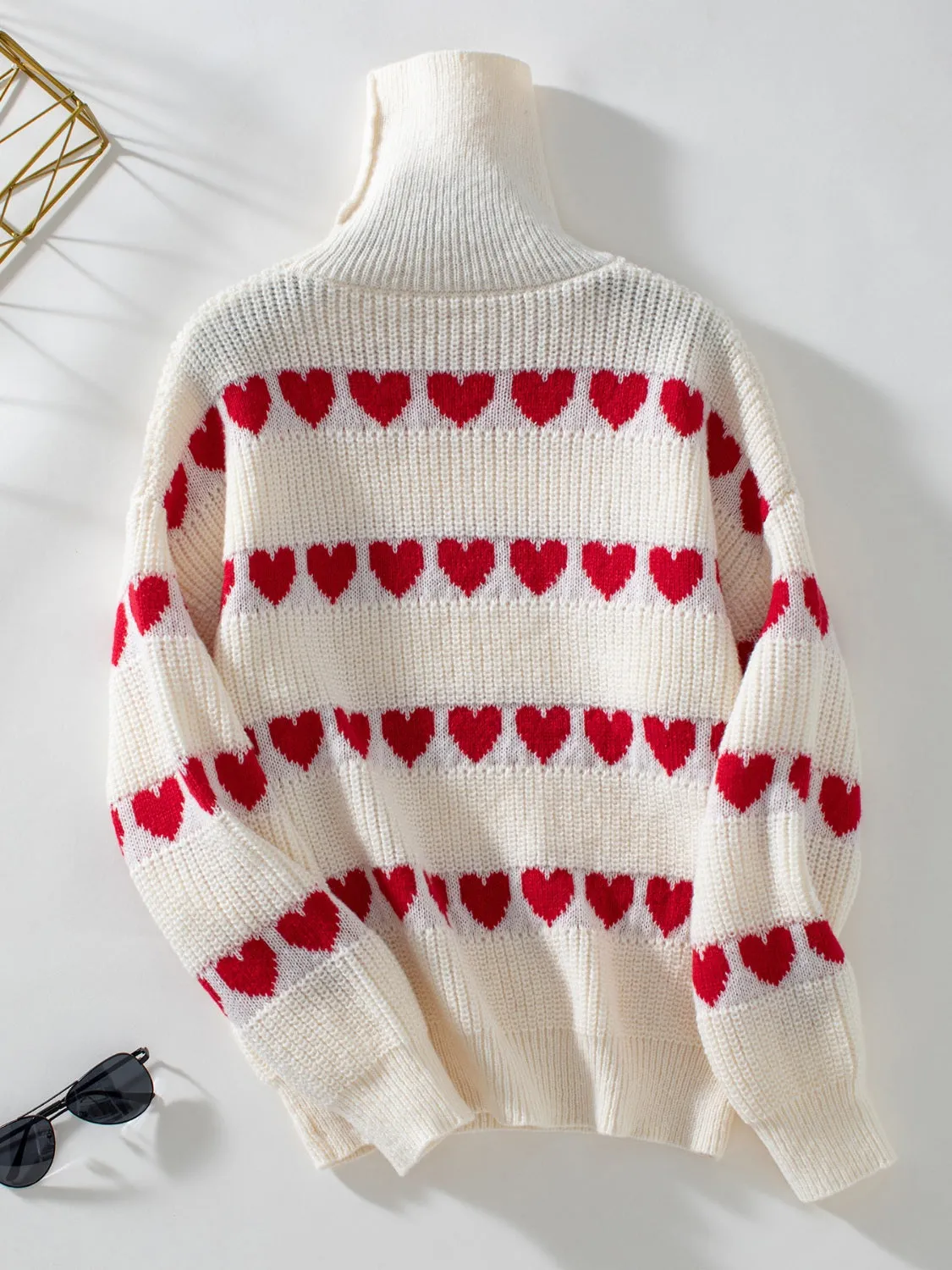 Grace Heart Turtleneck Dropped Shoulder Sweater | 3 Colors | Poundton