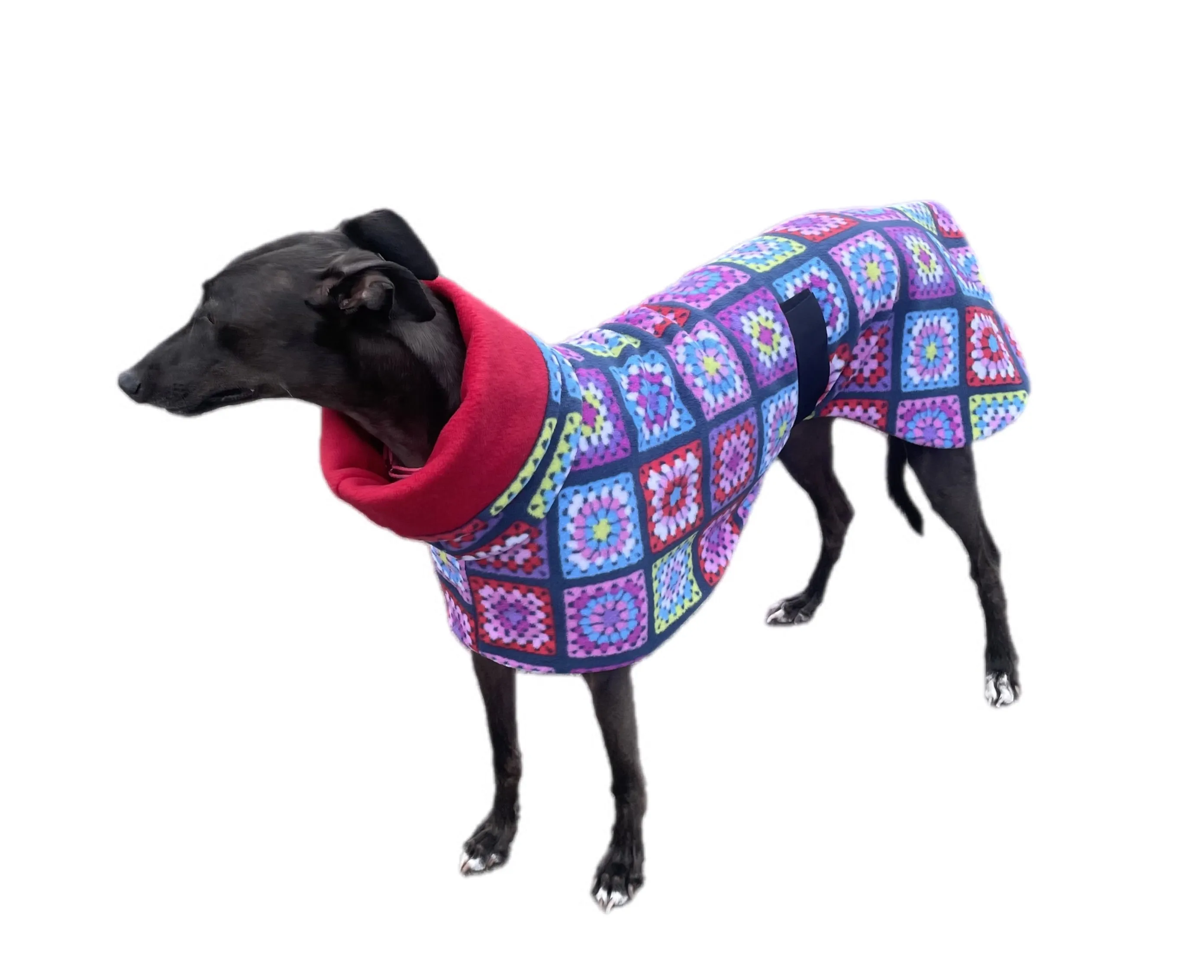 Granny Grey Greyhound Deluxe Dog coat dog rug, thick double polar fleece black washable extra wide hoodie