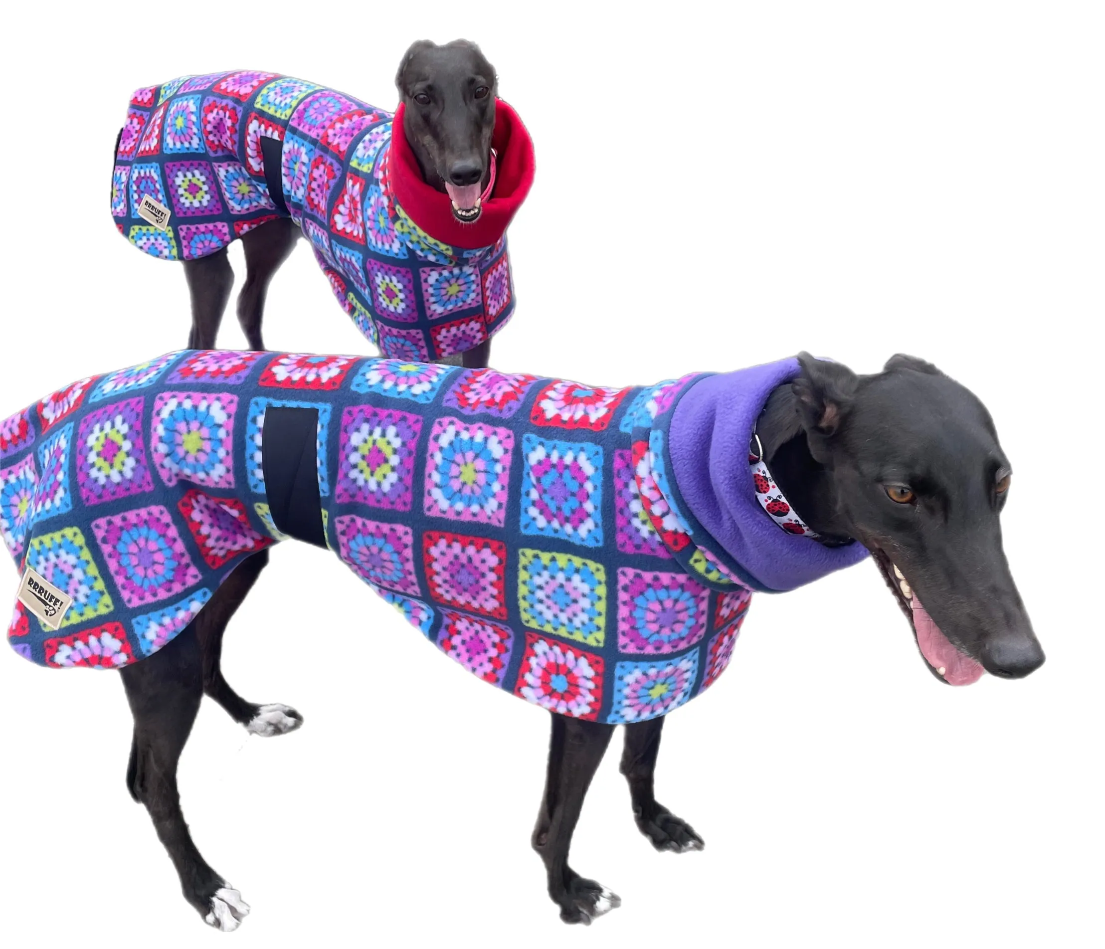Granny Grey Greyhound Deluxe Dog coat dog rug, thick double polar fleece black washable extra wide hoodie