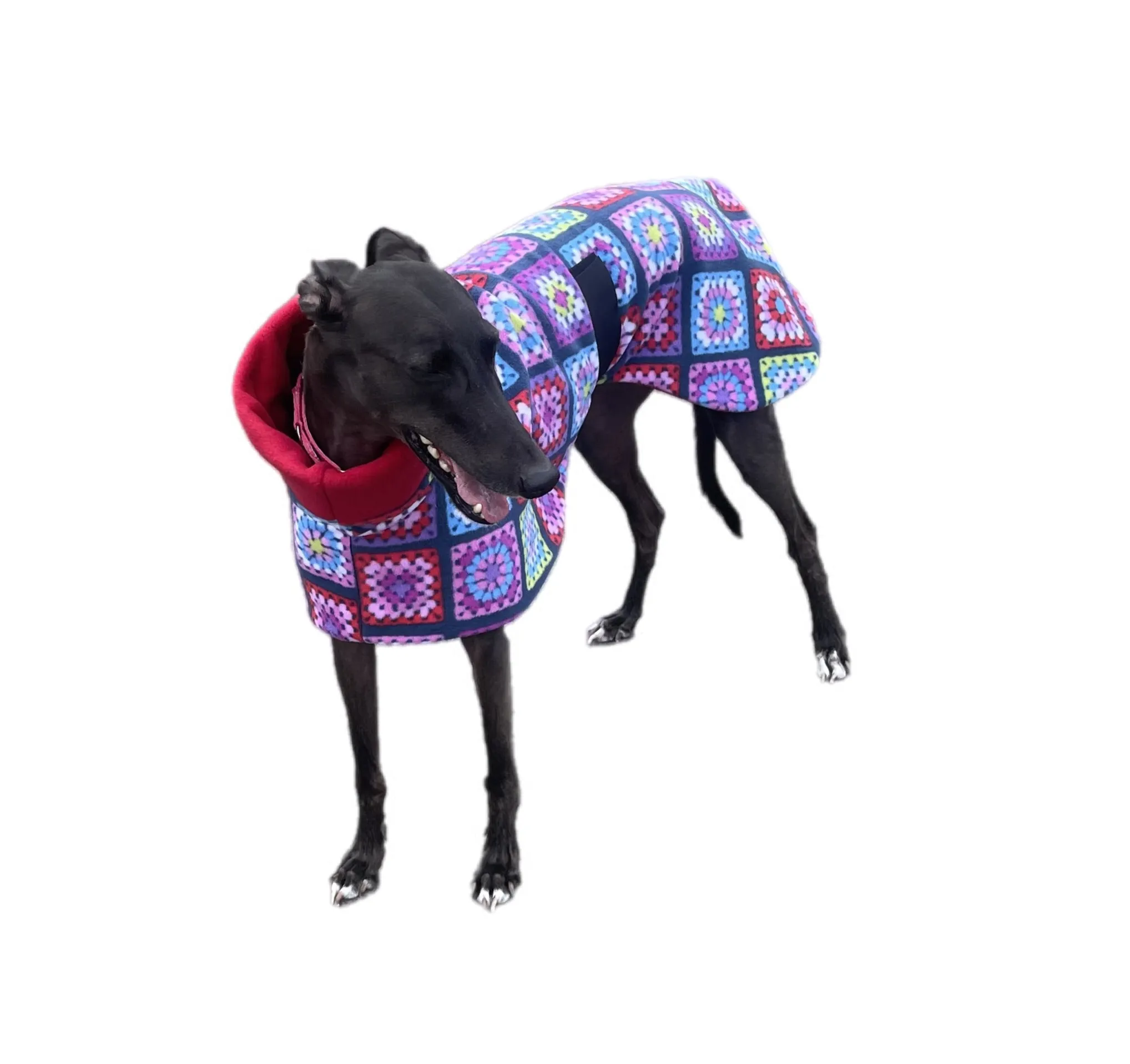 Granny Grey Greyhound Deluxe Dog coat dog rug, thick double polar fleece black washable extra wide hoodie