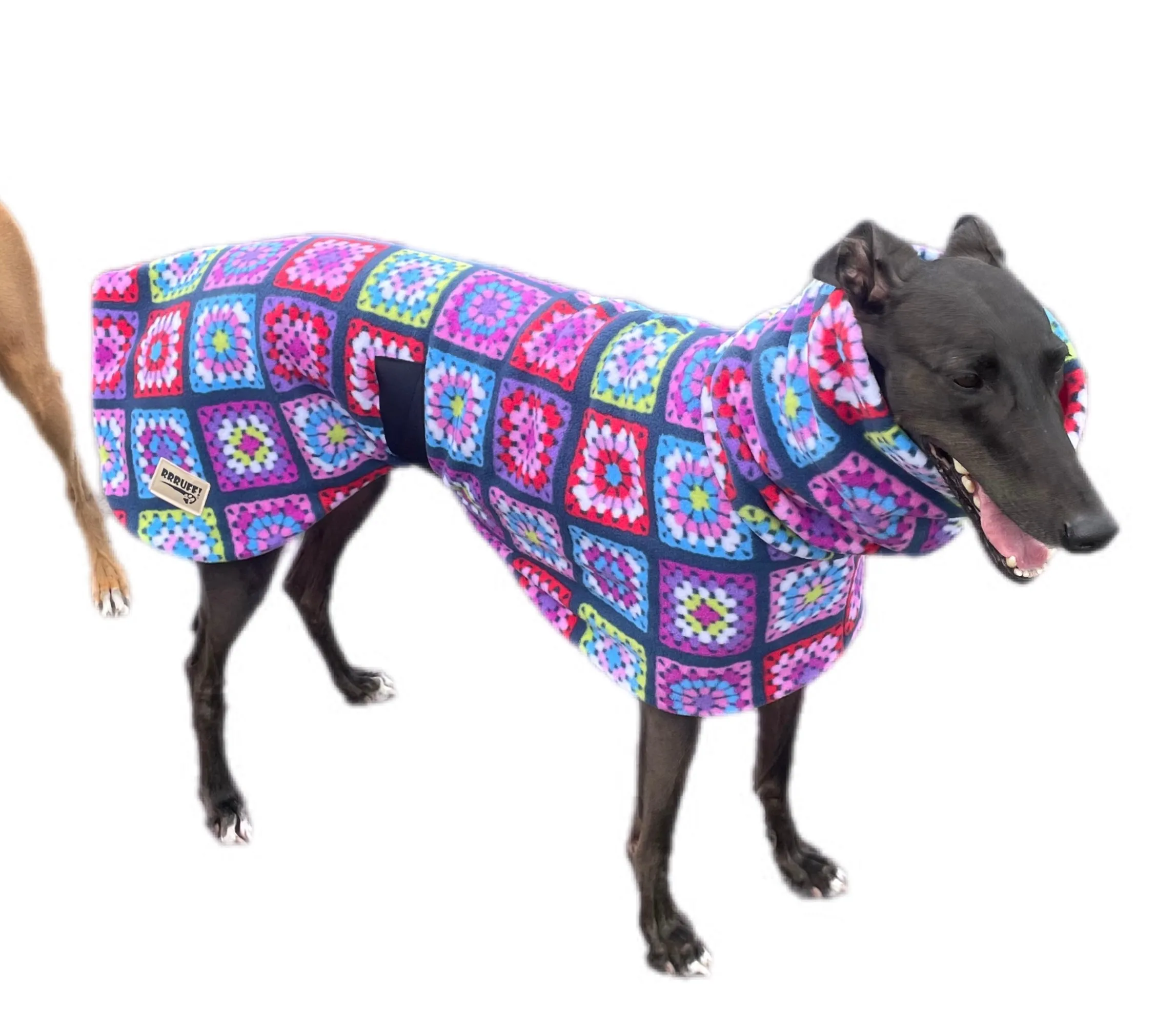 Granny Grey Greyhound Deluxe Dog coat dog rug, thick double polar fleece black washable extra wide hoodie