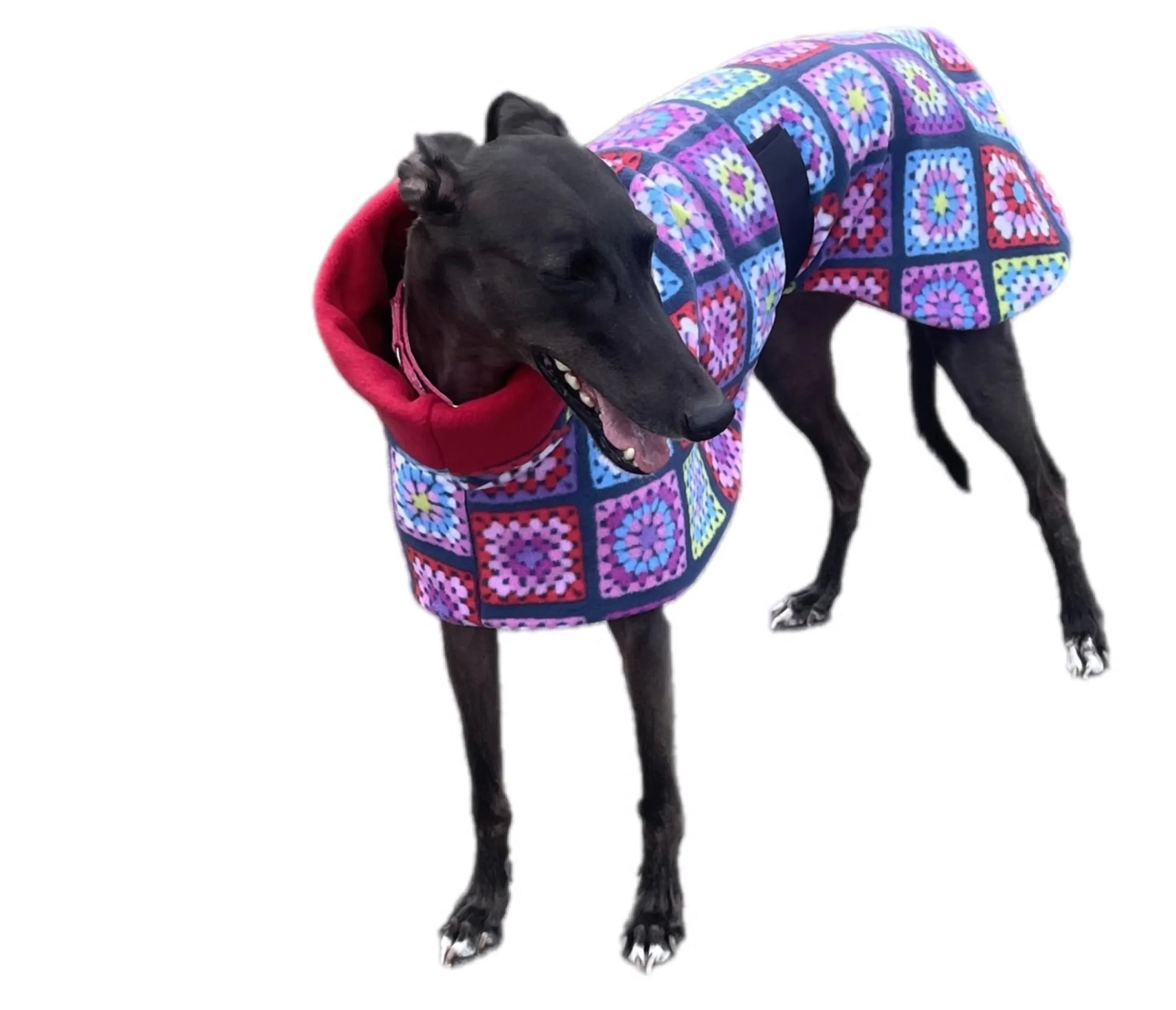 Granny Grey Greyhound Deluxe Dog coat dog rug, thick double polar fleece black washable extra wide hoodie