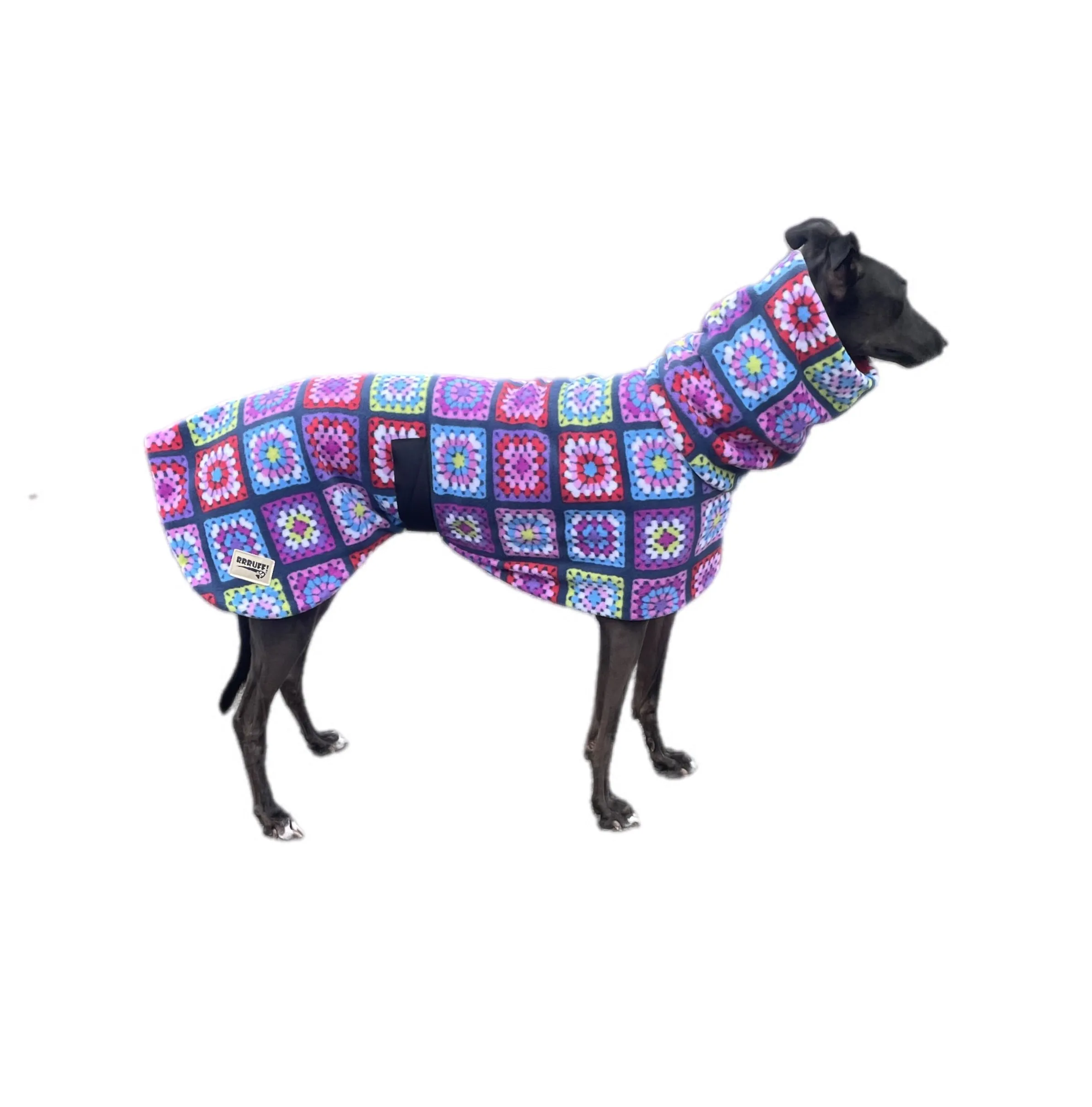 Granny Grey Greyhound Deluxe Dog coat dog rug, thick double polar fleece black washable extra wide hoodie