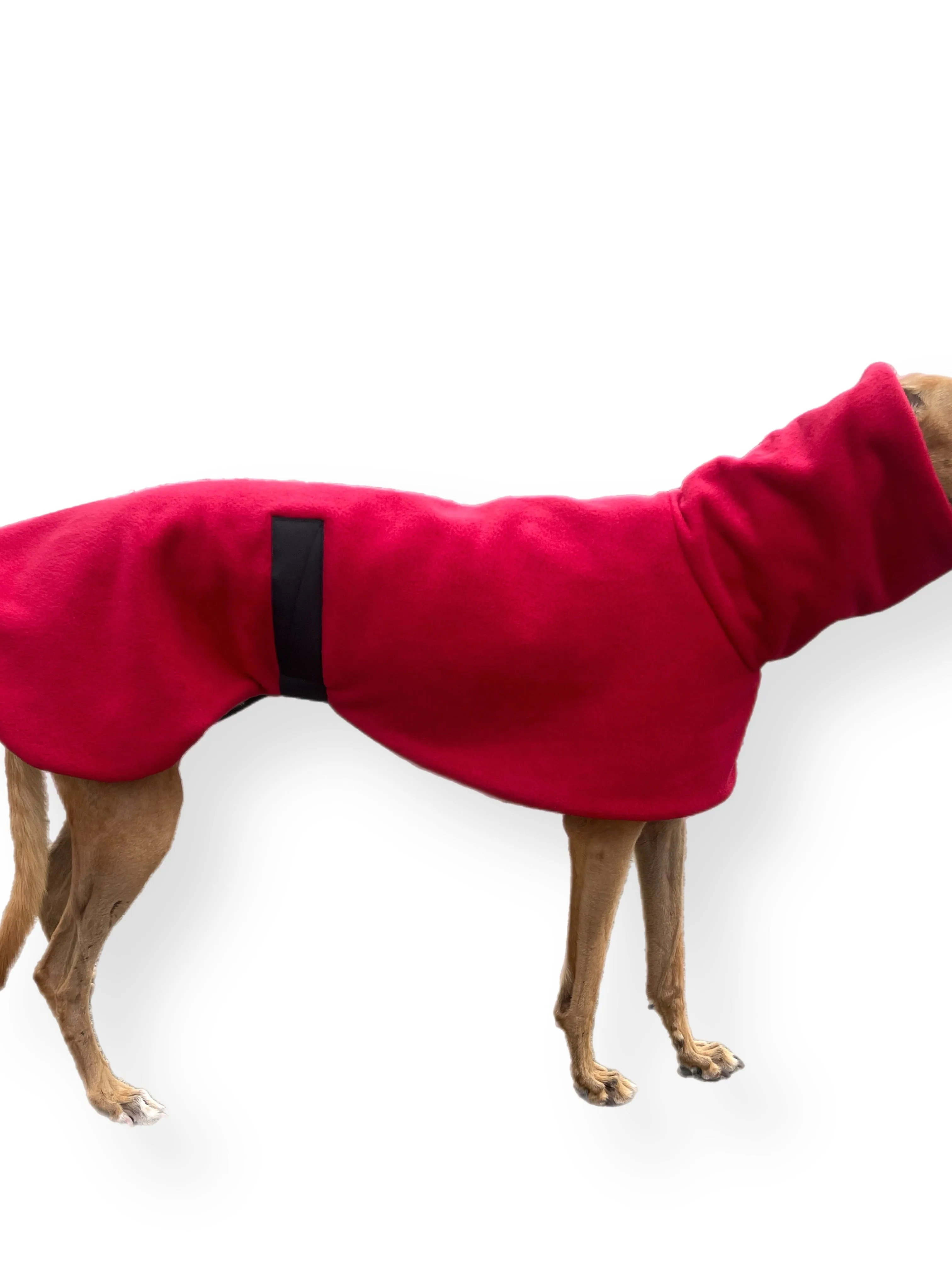 Greyhound deluxe style coat in luscious red washable extra thick double polar fleece
