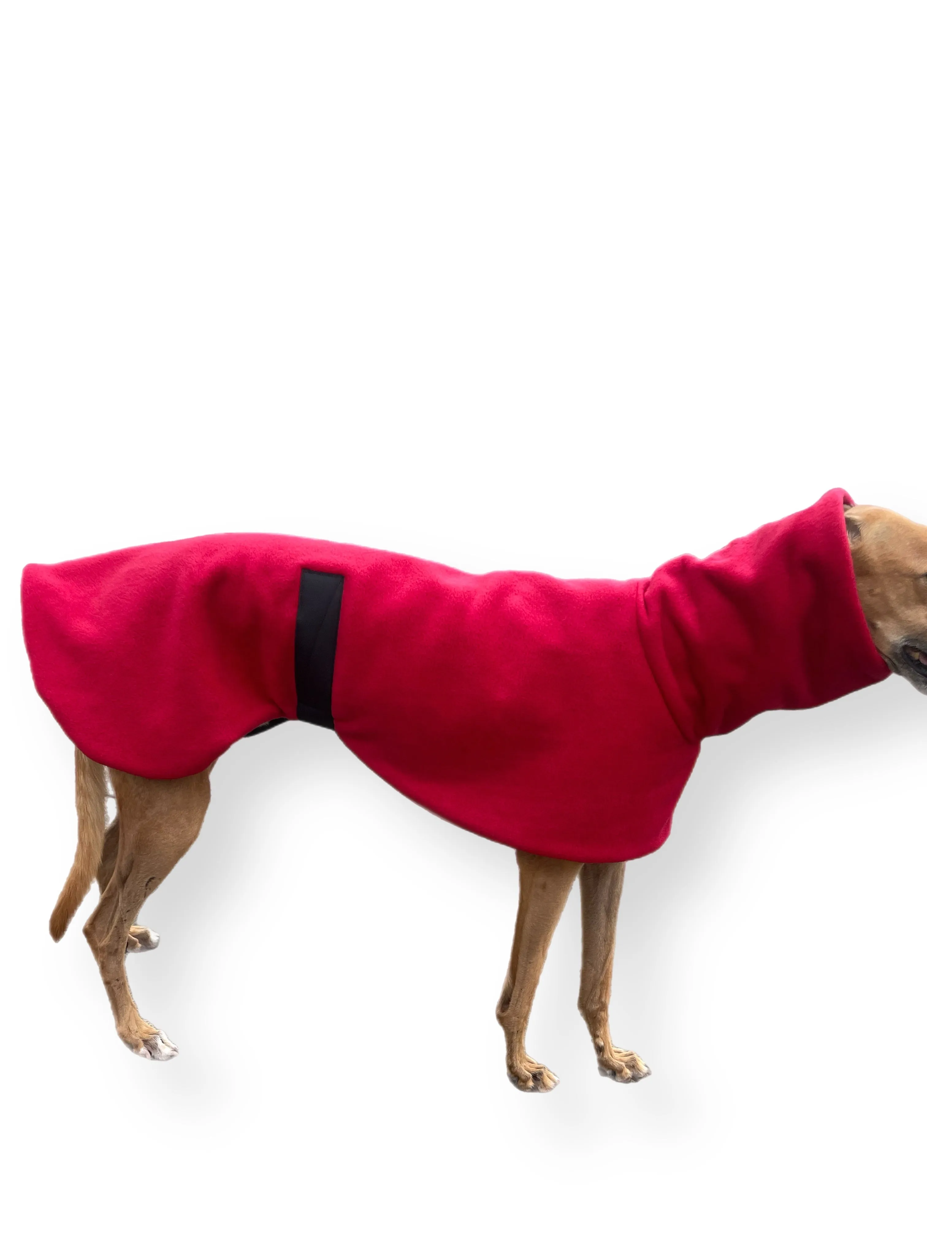 Greyhound deluxe style coat in luscious red washable extra thick double polar fleece