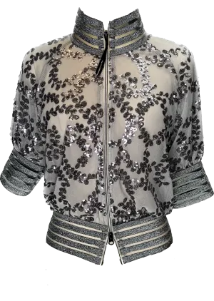 Gunmetal  Embroidery Bomber Jacket