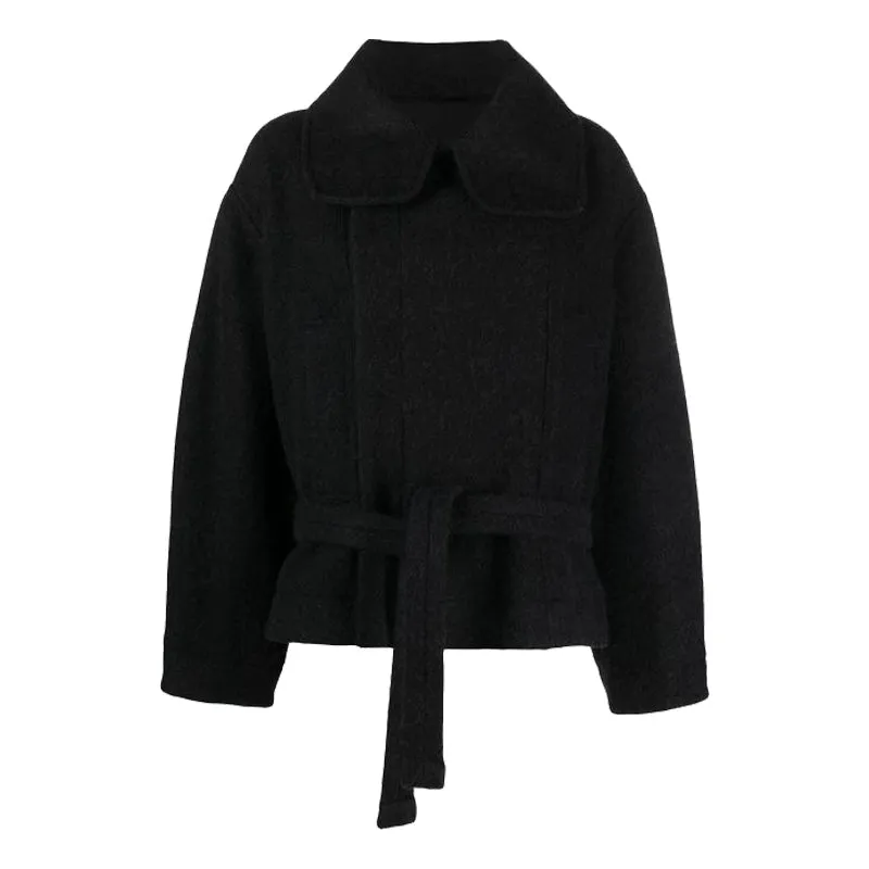 High-Collared Belted Wool Coat
