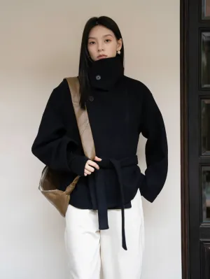 High-Collared Belted Wool Coat