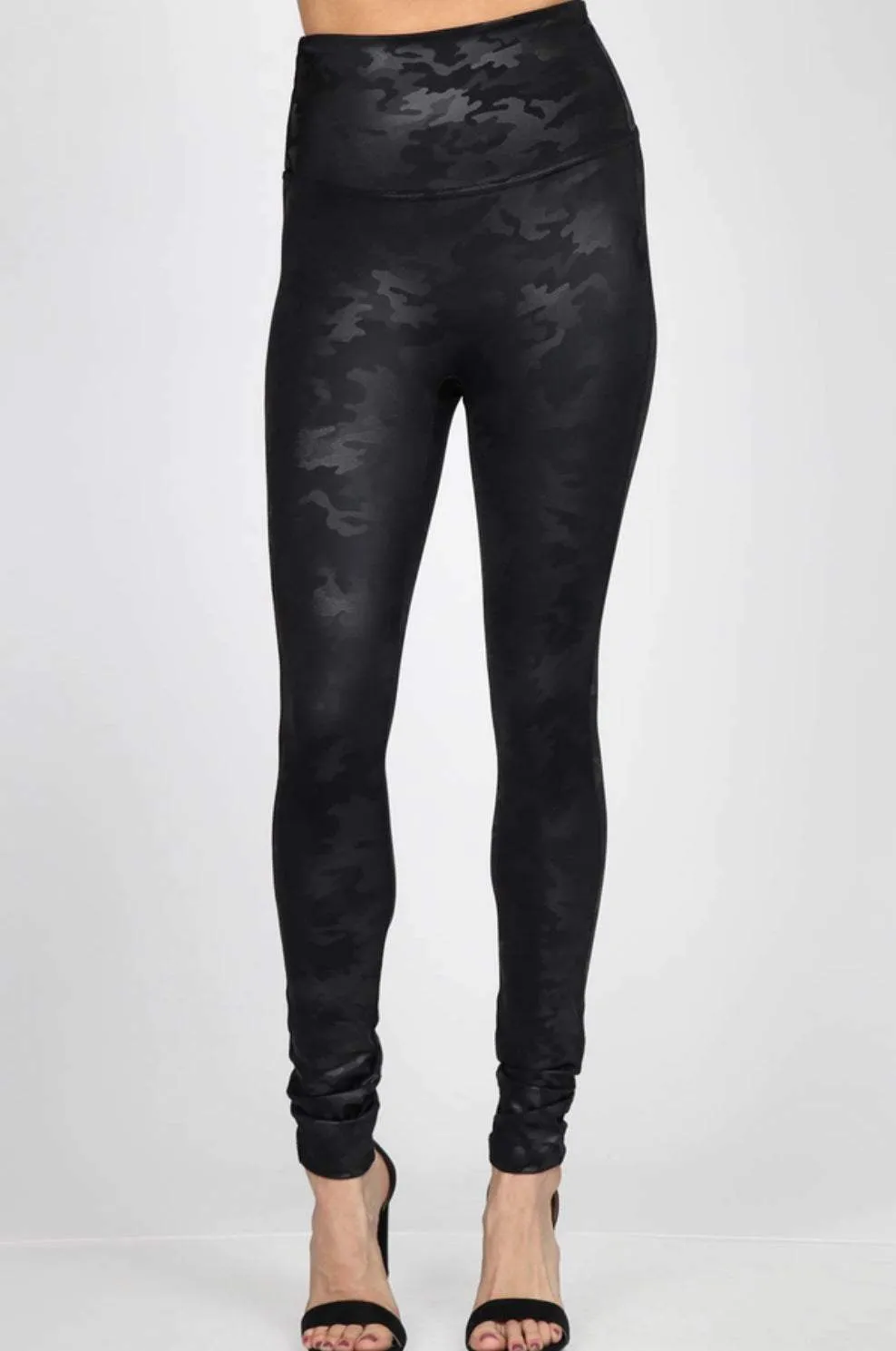 High Waist Camo Faux Leather Legging