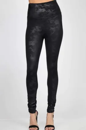 High Waist Camo Faux Leather Legging