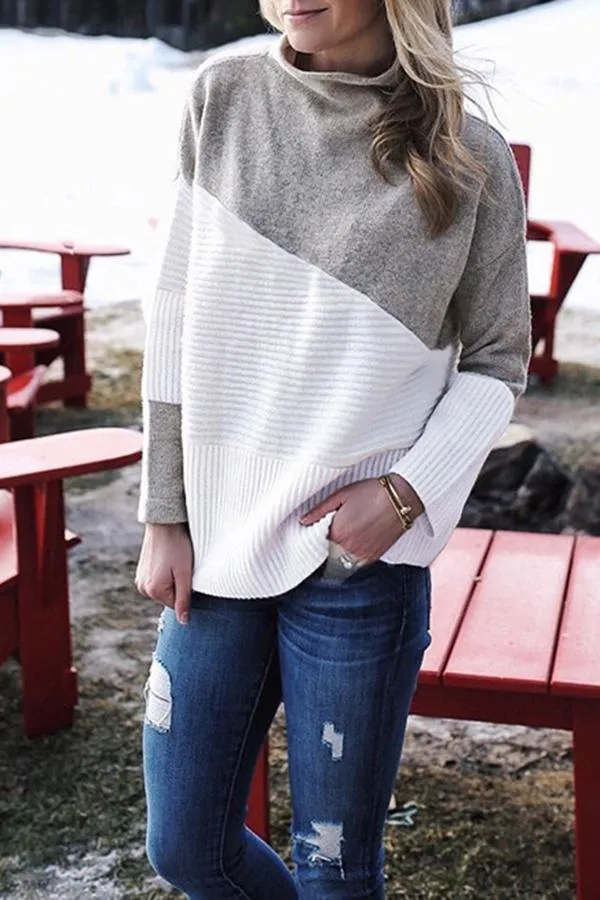Irregular Stitching Contrast Sweater (4 Colors)