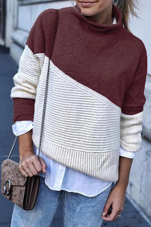 Irregular Stitching Contrast Sweater (4 Colors)
