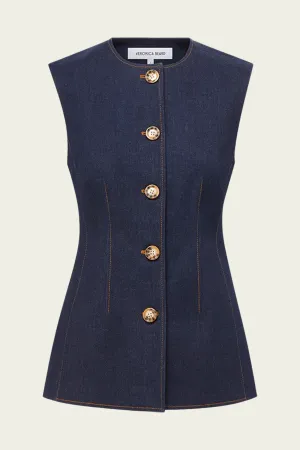 Jessup Denim Vest in Dark Oxford