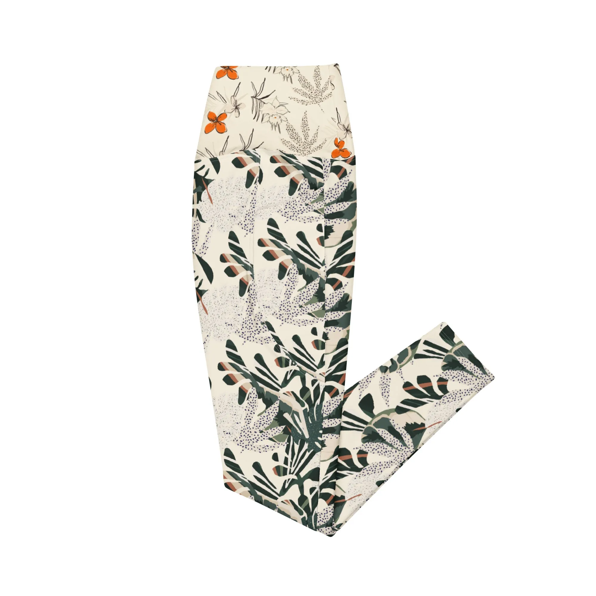 Jungle Leaves Crossover leggings with pockets