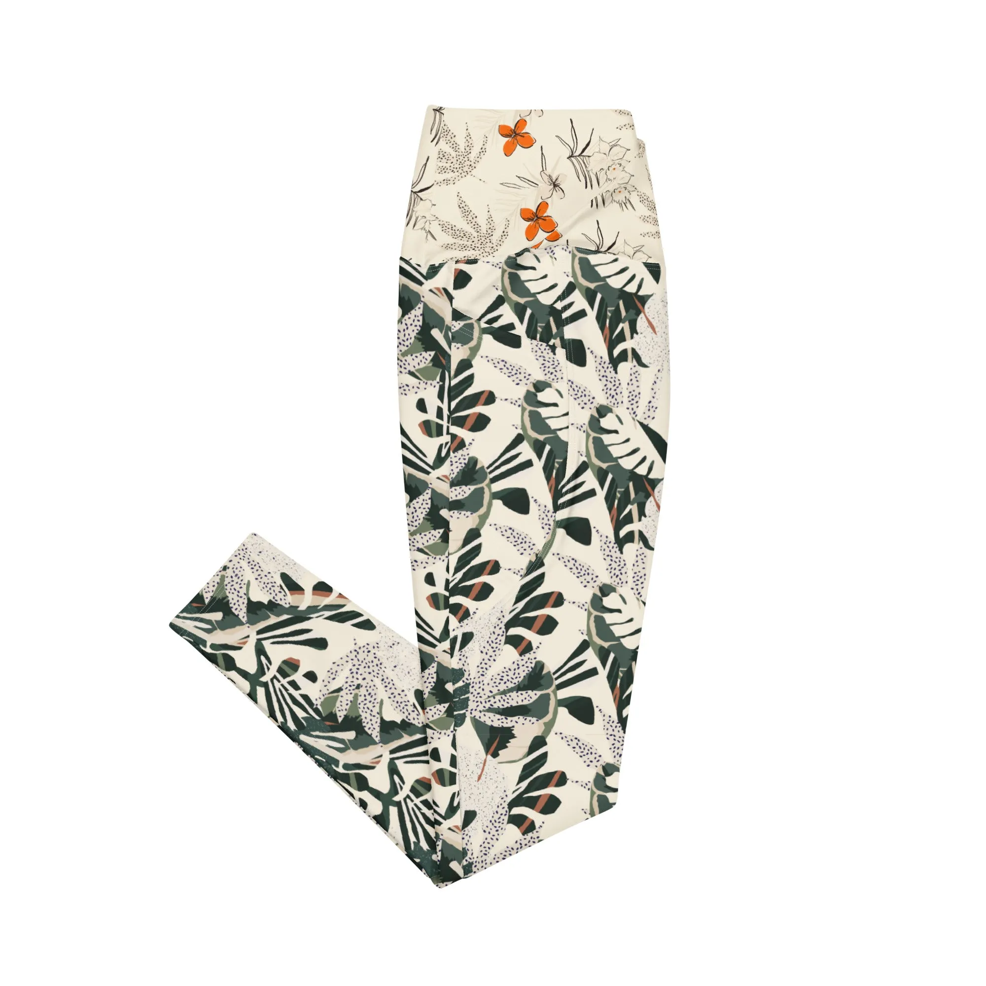Jungle Leaves Crossover leggings with pockets